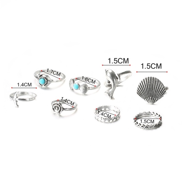 **DEASIA* 8-Pc Silver x Blue Shell Fashion Ring Set - Picture 7 of 7